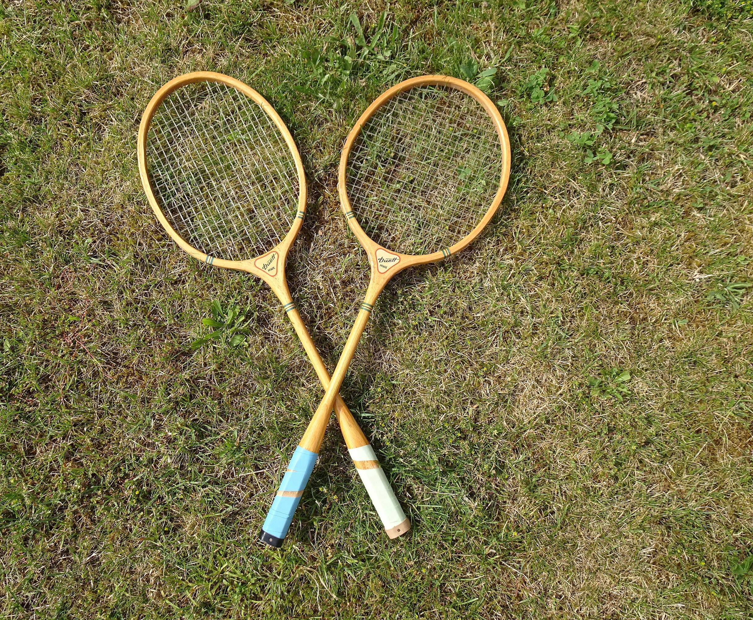 Set of two old wooden badminton rackets duet MWK