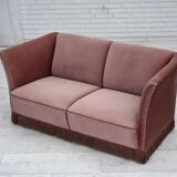1970s, Danish 2-seater sofa, original salmon pink furniture velour.