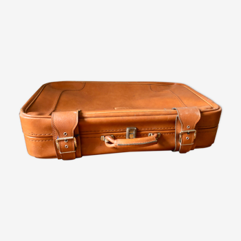 Soft suitcase imitation leather cognac