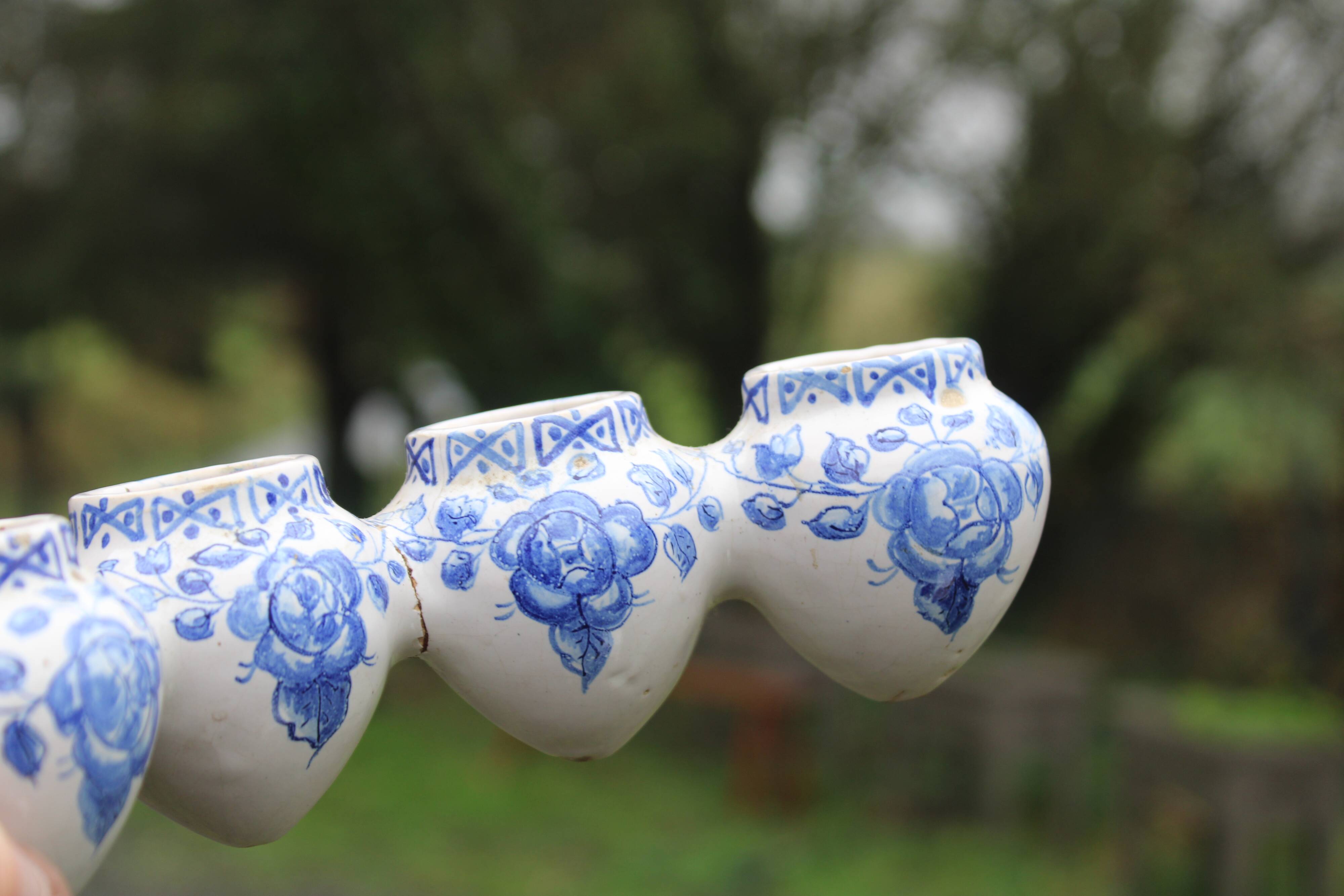 Pair of antique blue ceramic candlesticks • Apothecary size 5x2 (10 burners)