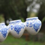 Pair of antique blue ceramic candlesticks • Apothecary size 5x2 (10 burners)