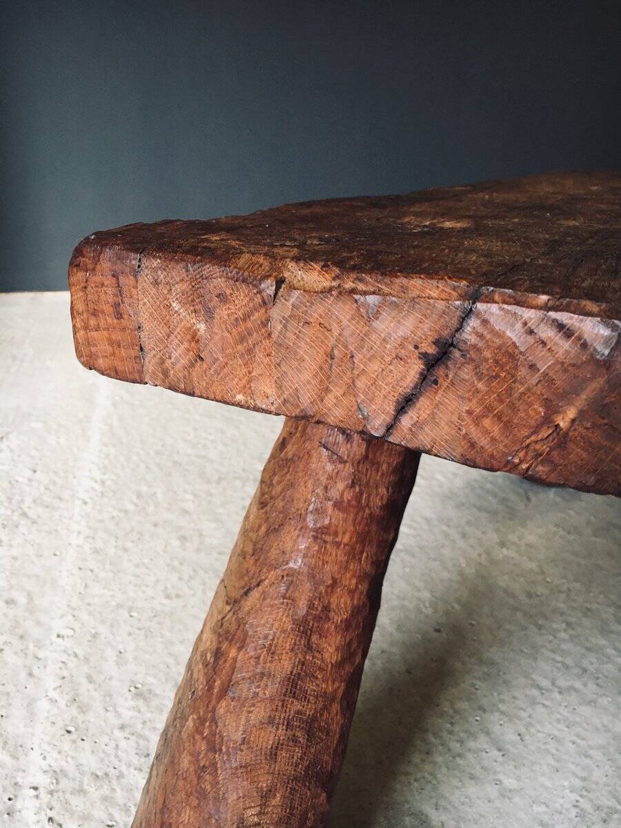 Brutalist Handcrafted Carved Oak Coffee Table, Belgium, 1960s