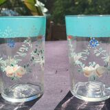 2 bohemian fine green enameled glasses