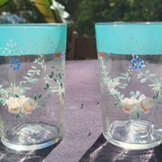 2 verres émaillés fine verte bohème