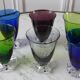 Set of 6 colored wine glasses feet flowers 60s-70s