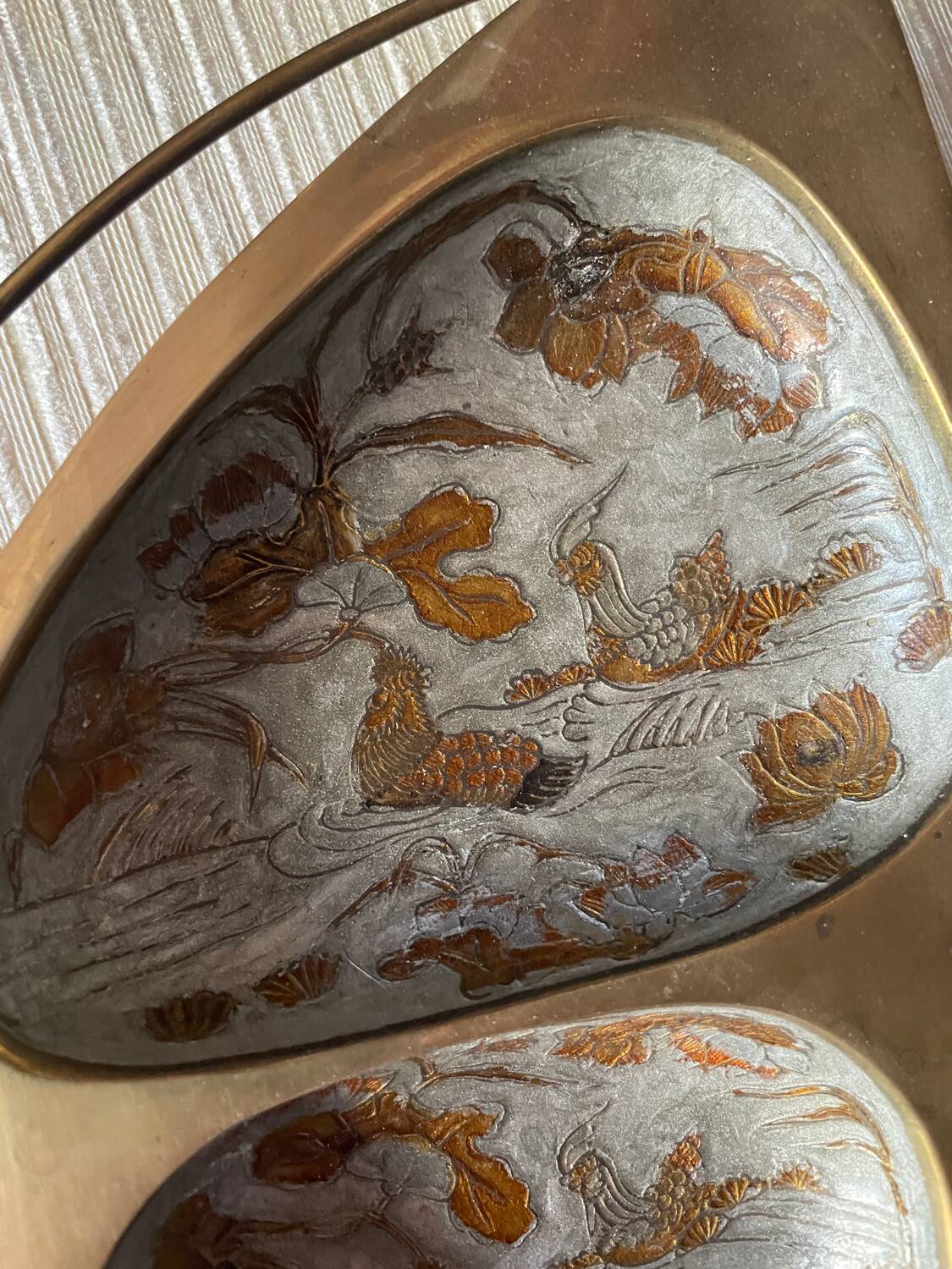 XL butterfly-shaped brass cloisonné trinket tray