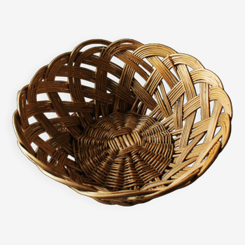 Vintage round pedestal basket in light wicker