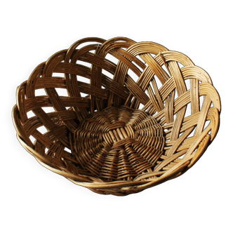 Vintage round pedestal basket in light wicker