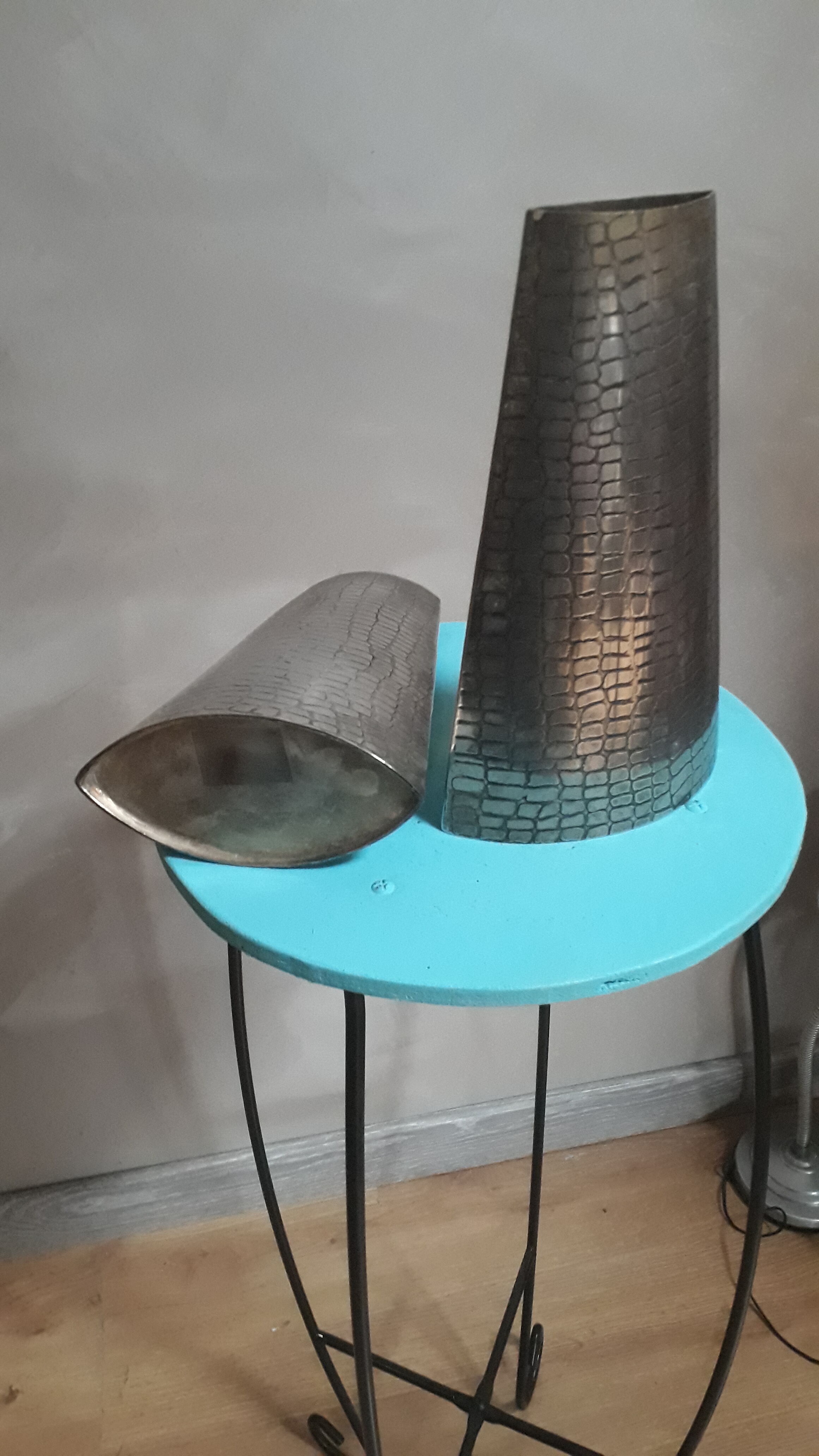 Silver metal vases reptile skin 1970