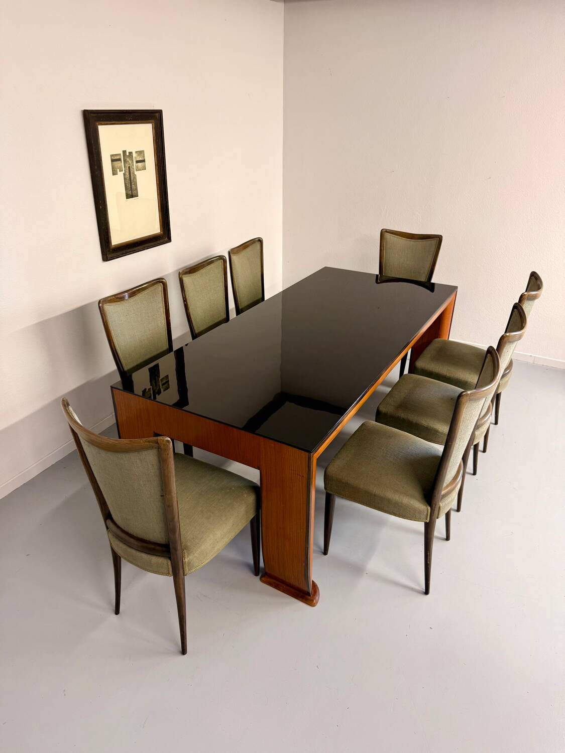 Antique wood and glass table, Art Deco Italian design, Borsani, 1940