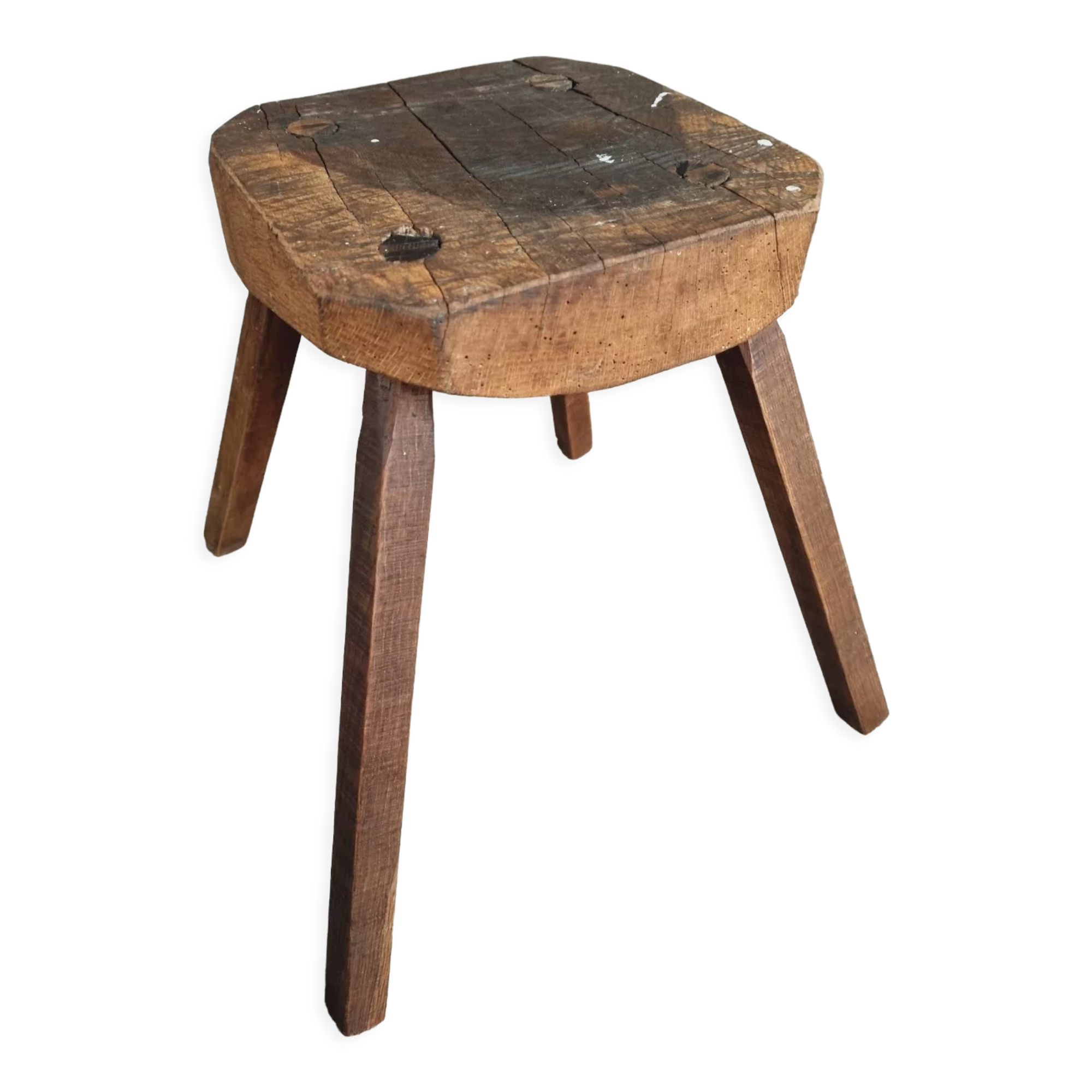 Antique stool oak plant table