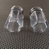 Pair of small crystal and silver metal salt shakers art deco period