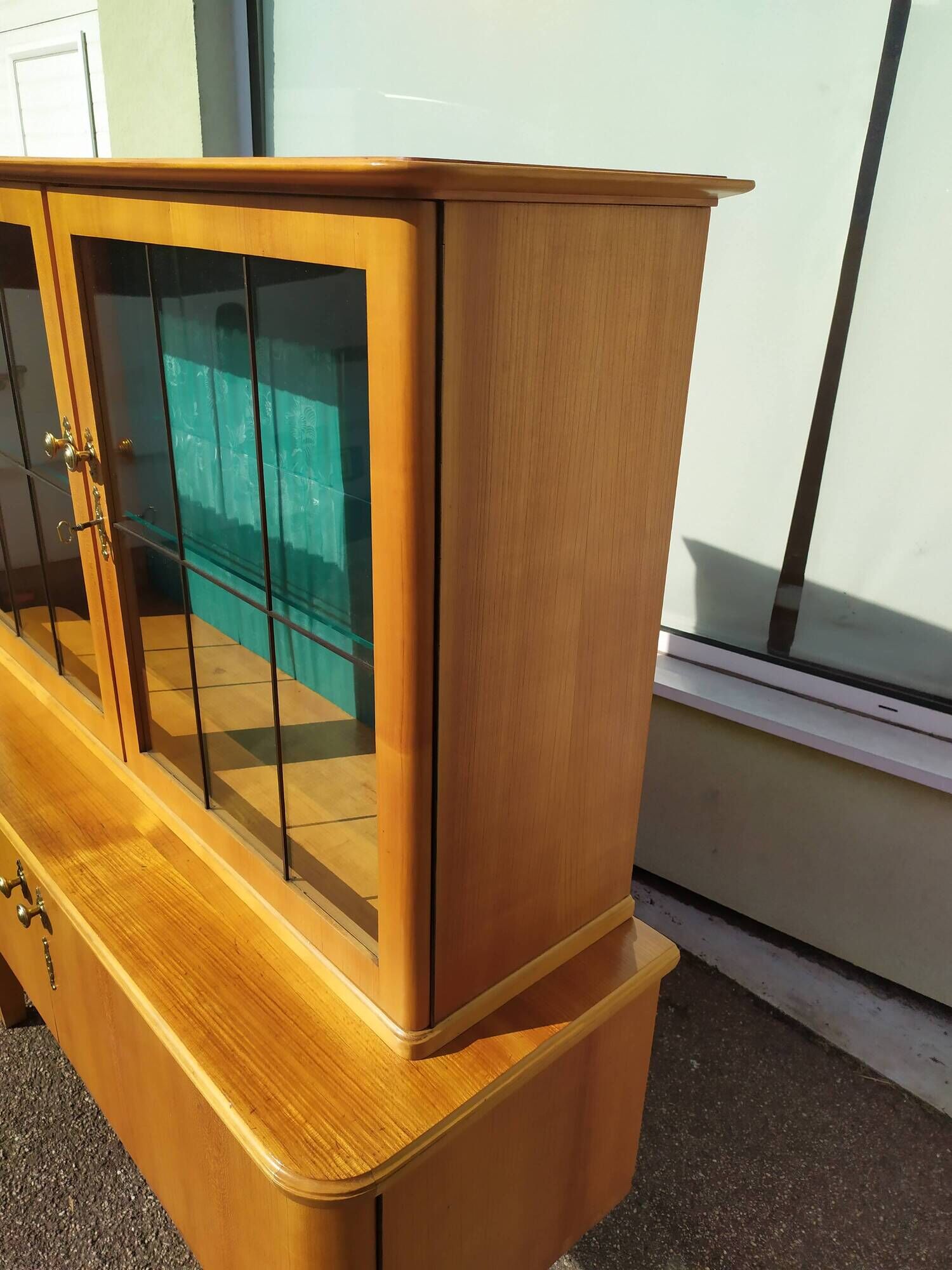 Small high sideboard - sideboard - wood - glass - vintage