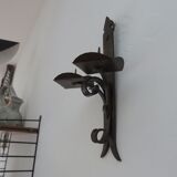 Series of 3 brutalist double wall candle holders in wrought iron beaten 40 years 50