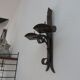 Series of 3 brutalist double wall candle holders in wrought iron beaten 40 years 50