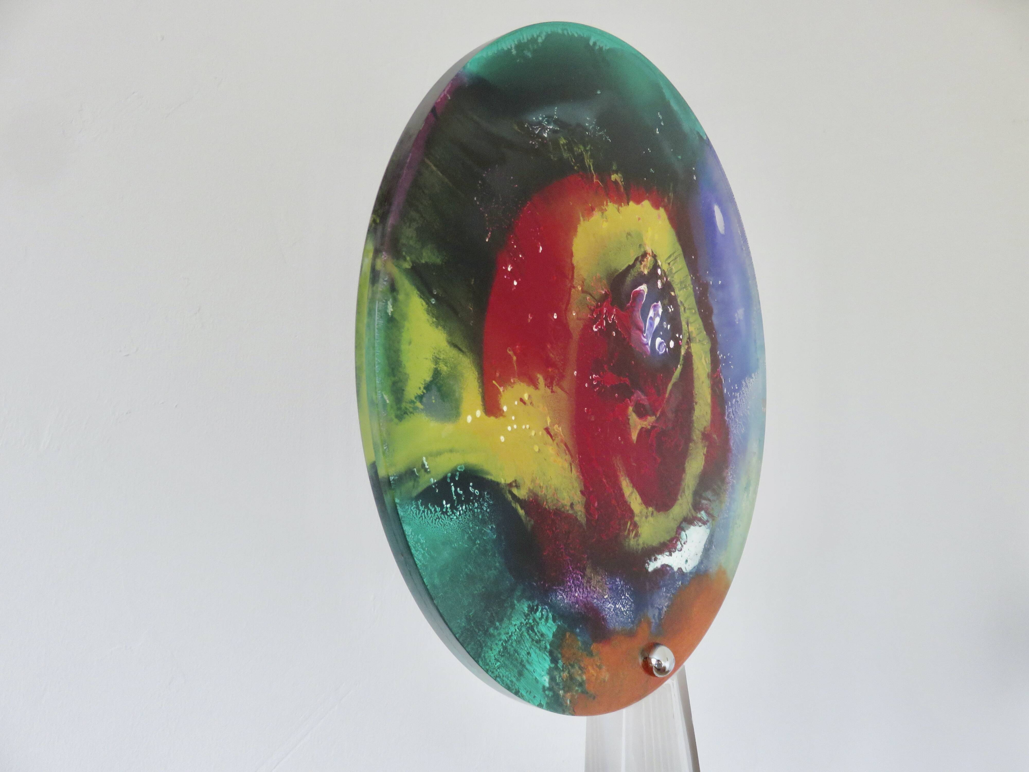 Contemporary sculpture, signed, in plexiglass and lucite, 1980s