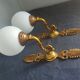 Pair of vintage brass and opaline wall lights