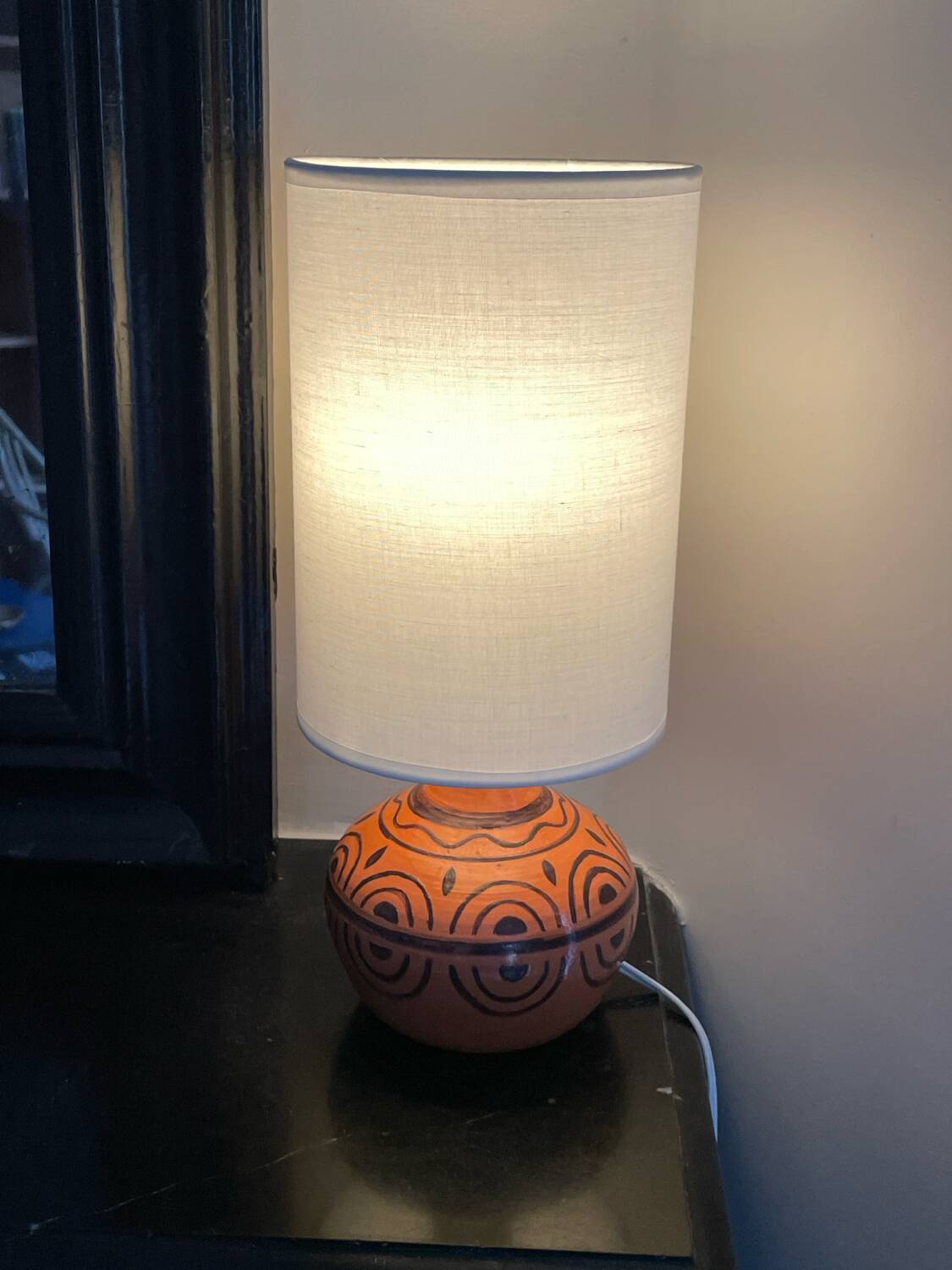 Small vintage lamp hand-painted, ceramic, 1980s.