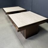 Pair of copper and travertine coffee tables by Belgochrom, 1970s