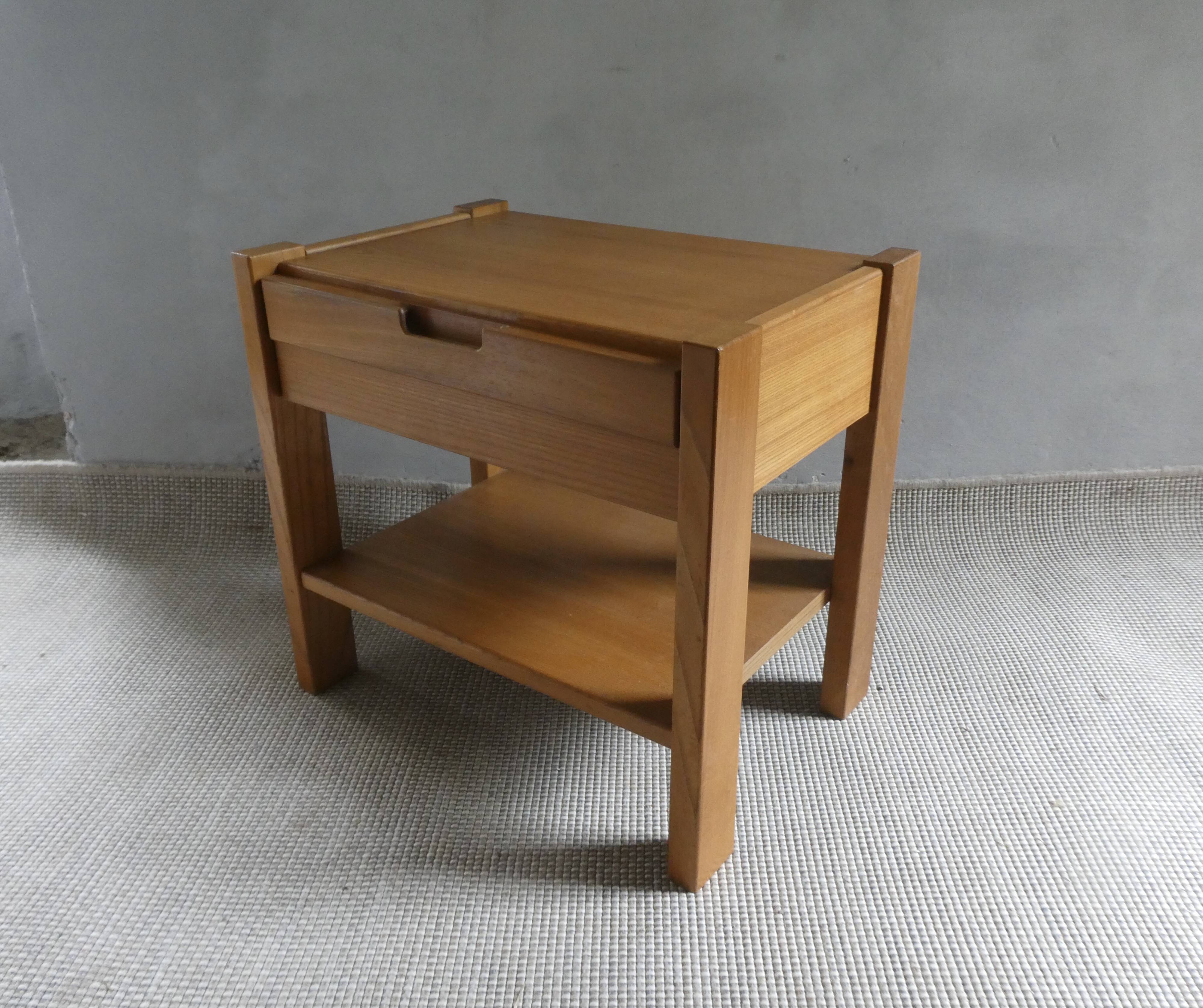 Simat France solid elm bedside table, 1980s