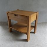 Simat France solid elm bedside table, 1980s