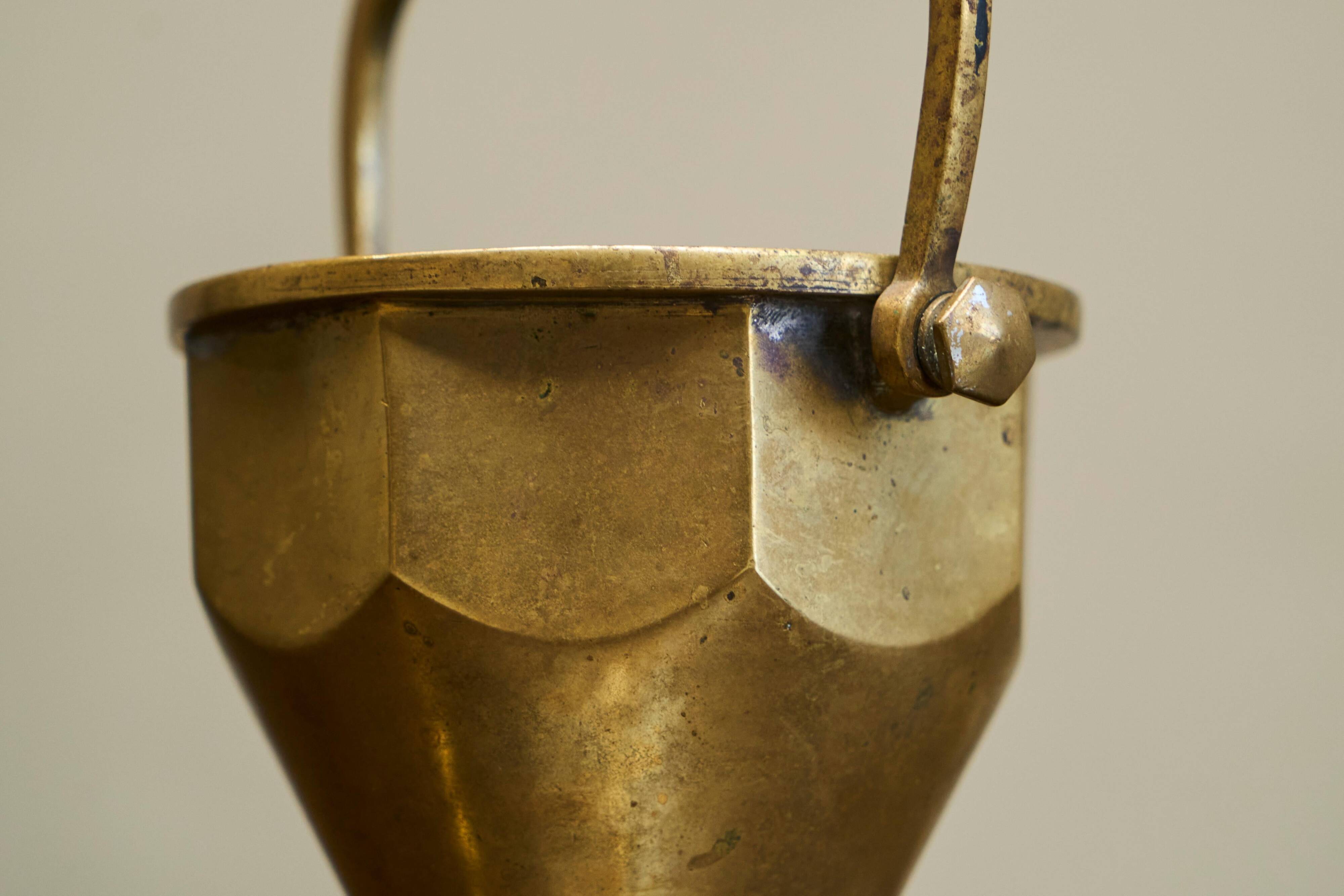 Art Deco brass waste bin with handle, early 20th century