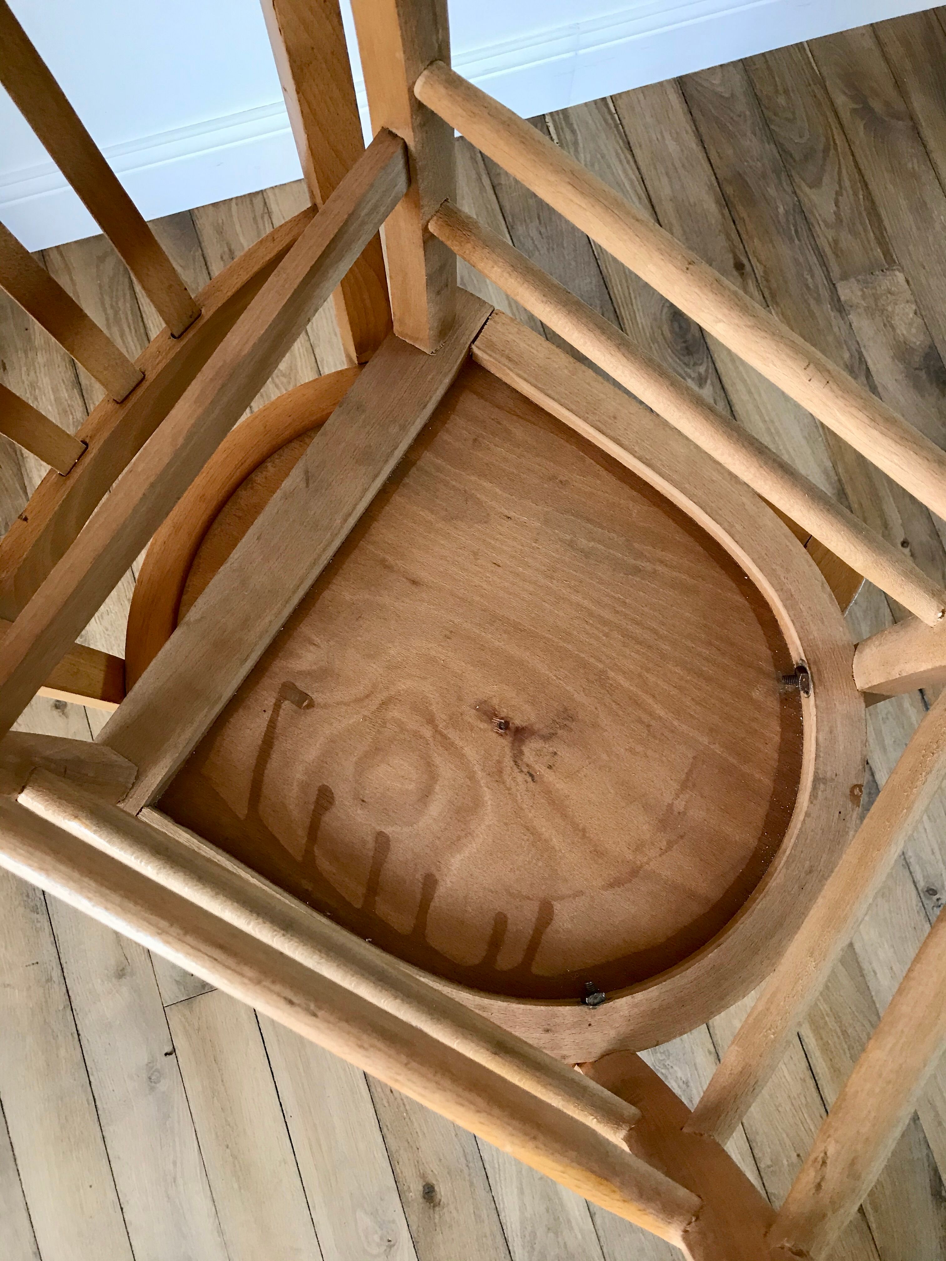 Set of 5 Luterma light blond wood bistro chairs from the 50s