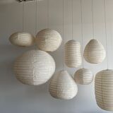 Suspension in rattan and natural japanese linen in the shape of a drop