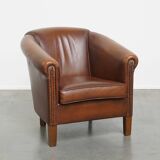Brown Cowhide Leather Club Chair in English Style