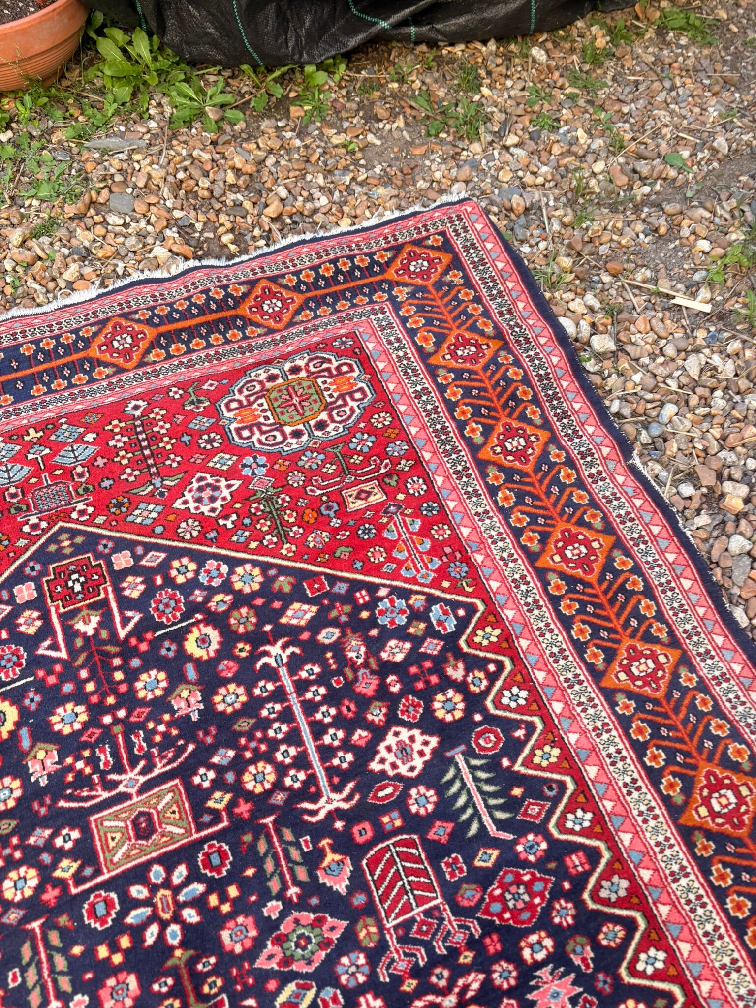 Ancient Senneh Persian rug 195x135cm handmade Herati wool Orient