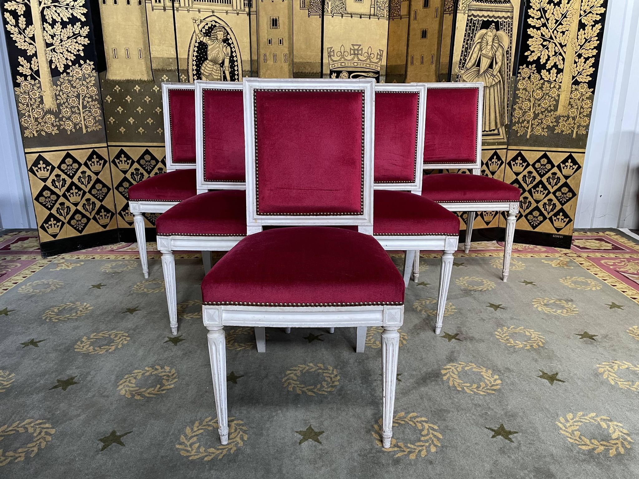 Suite of 6 louis XVI style chairs red velvet