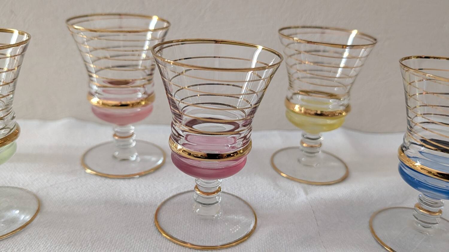 7 multicoloured stemmed glasses from the 1950s