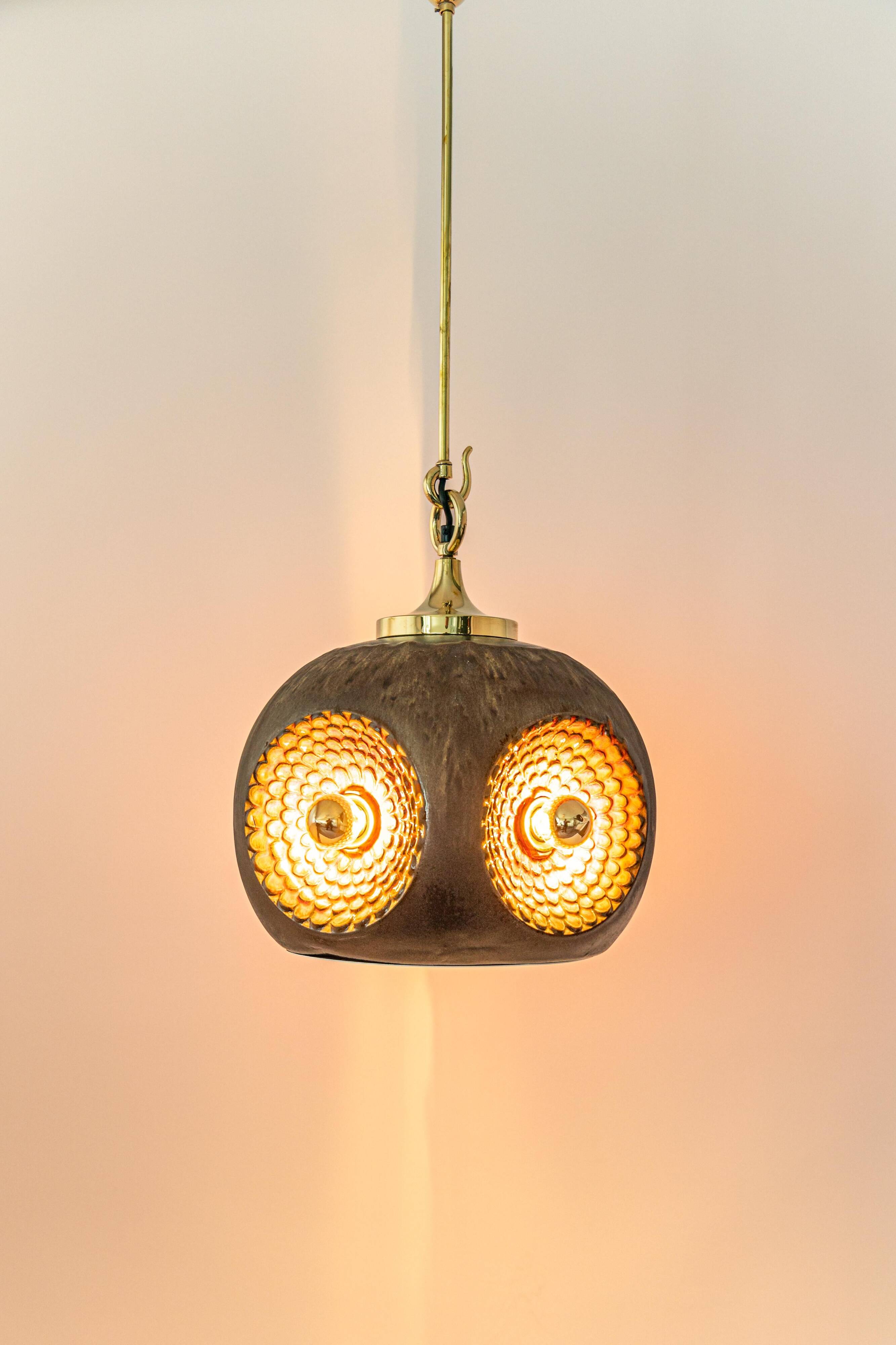 brown and orange ceramic Sputnik pendants, Germany, 1970s