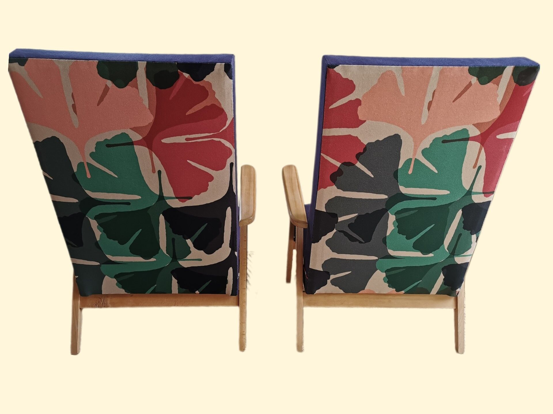 Pair of vintage armchairs renovated with natural materials