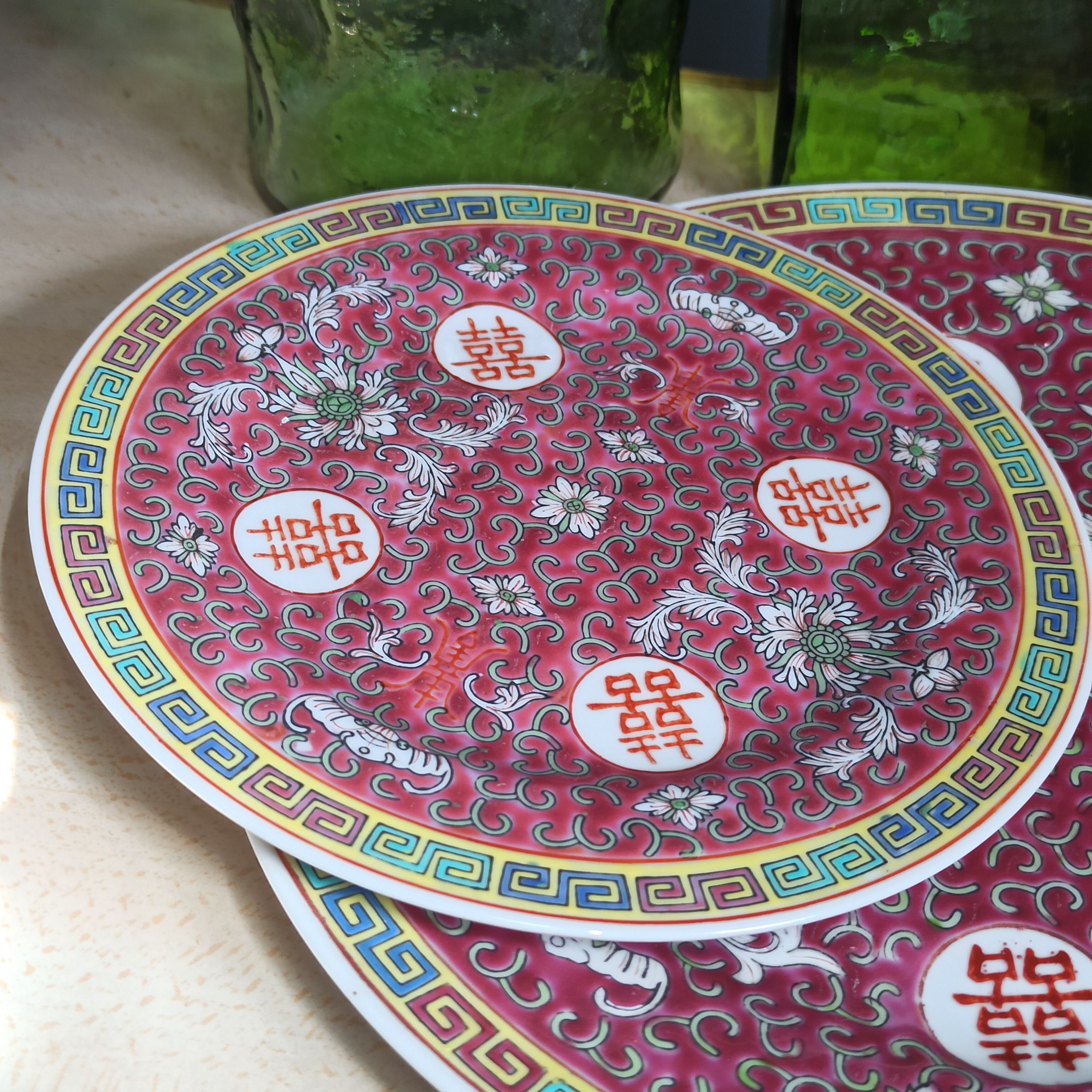 Vintage Mun Chou Longevity Chinese Plates