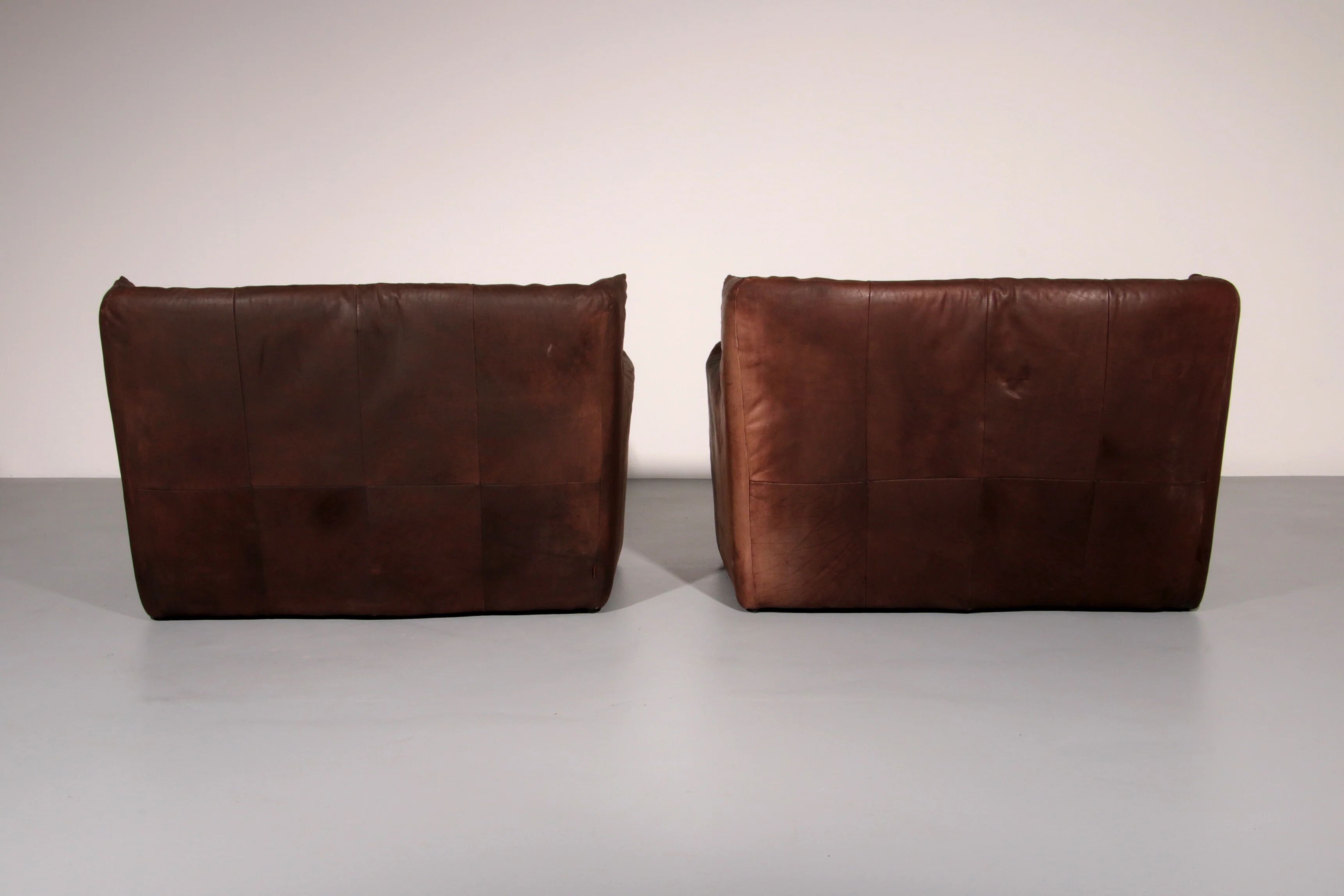 Patinated leather sofa by Gerard van den Berg for Montis, Netherlands, 1970s