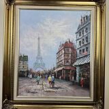 Bernard: oil on canvas view of the Eiffel Tower in Paris around 1970