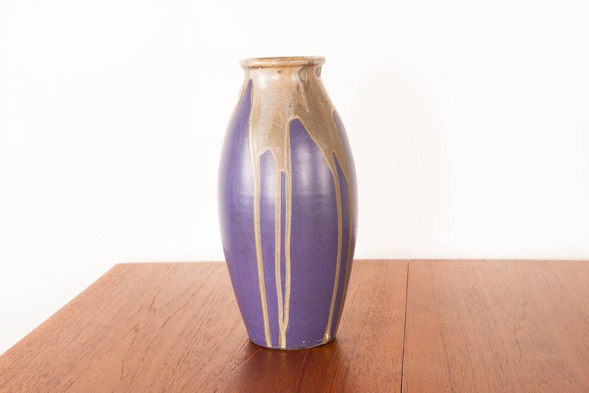 Large Art Deco glazed ceramic vase, by Léon Pointu, Puisaye stoneware.