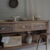 Old trading counter in solid oak – 19th century trade furniture