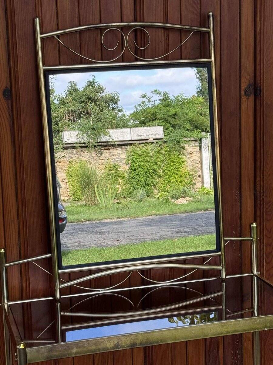Vintage French Art Deco style vanity table in brass, 1960s, set of 3