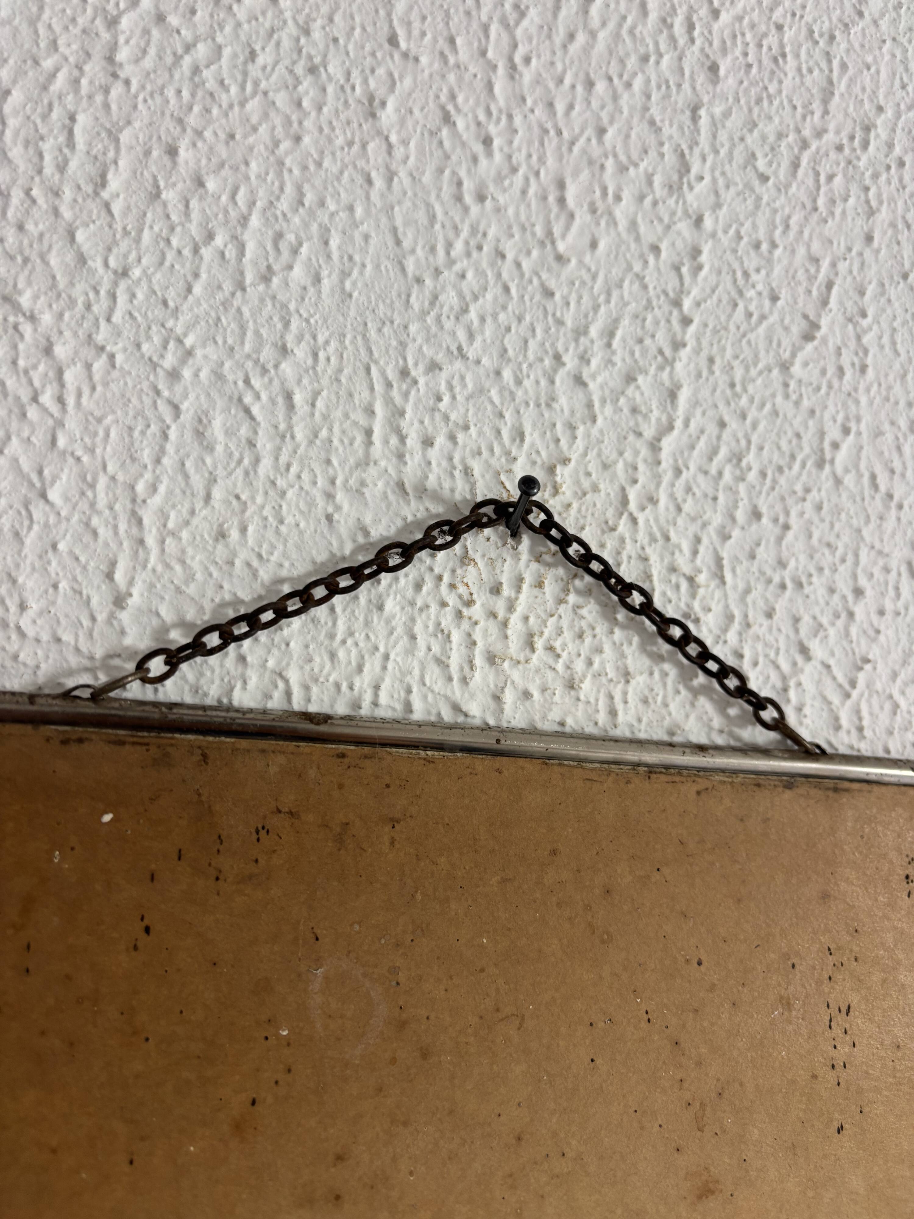 Miroir vintage 1960 barbier coiffeur carton chainette - 29 x 23 cm