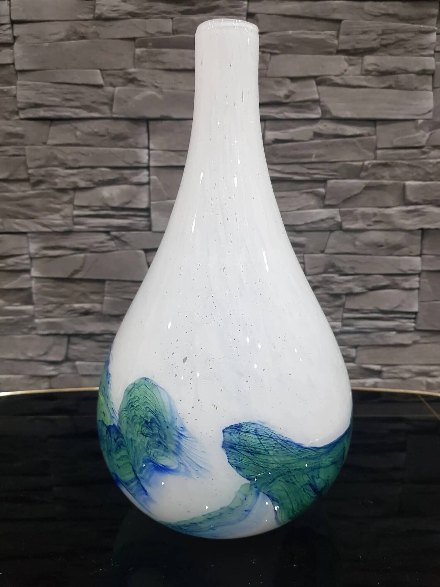 Vase, milky white with blue and green, glass, Germany, 1970s