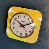 Vintage silent wall pendulum clock from the 60s square "Kiulé flowers"