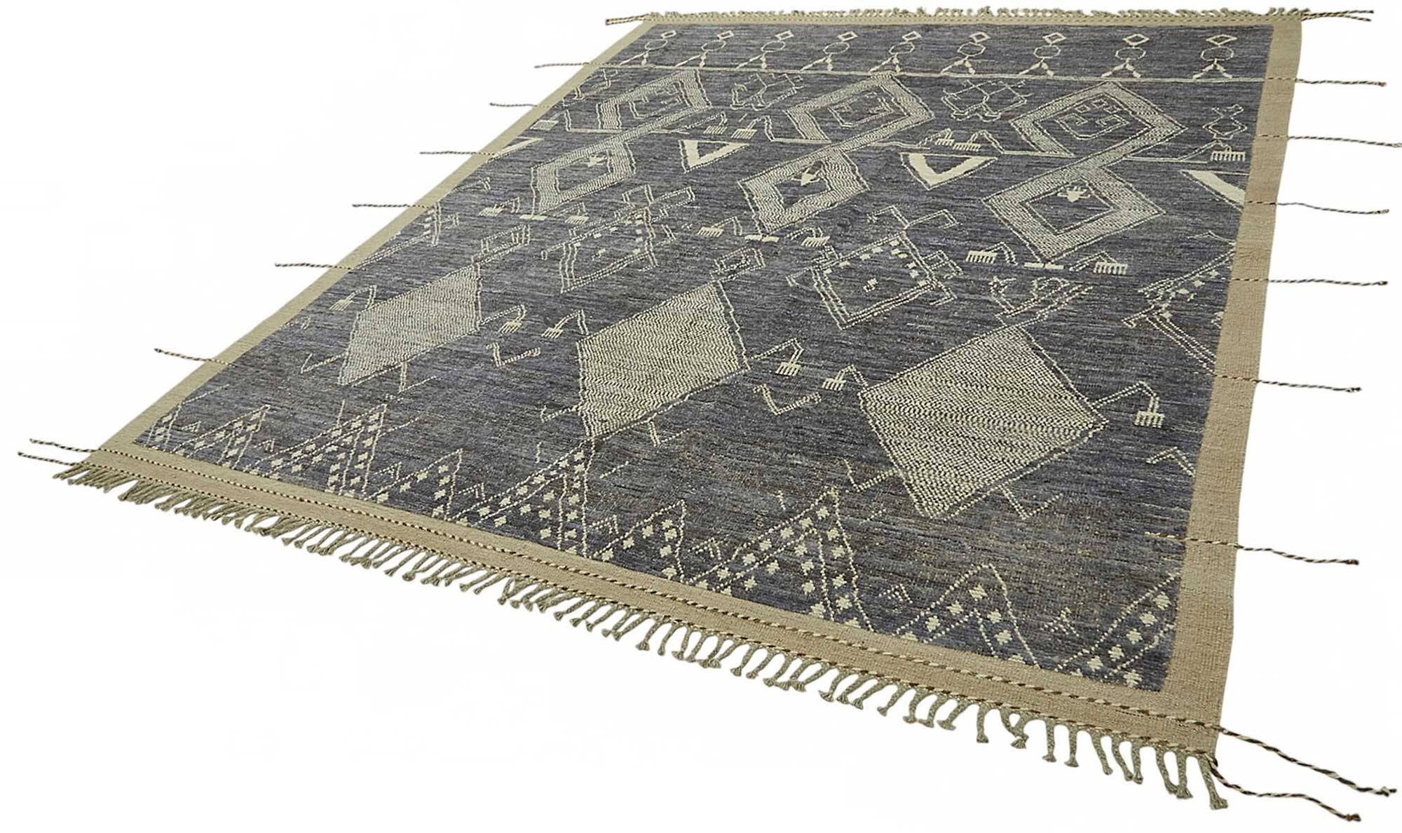 Hand-Knotted Turkish Contemporary 251 cm x 296 cm Blue Wool Carpet