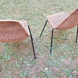 Pair of Legler rattan and metal dining / stacking chairs, Switzerland 1960s
