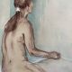 Tableau signé sanguine aquarelle portrait féminin « la pose »