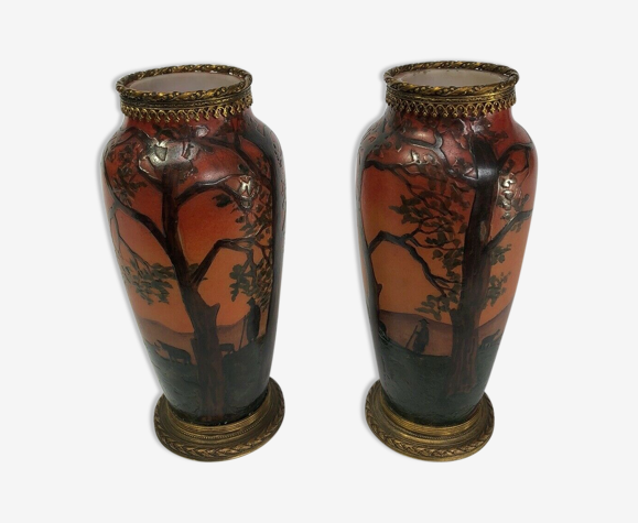 Pair of vases pate de verre Gauthier Camille foret 1900 art nuvea | Selency