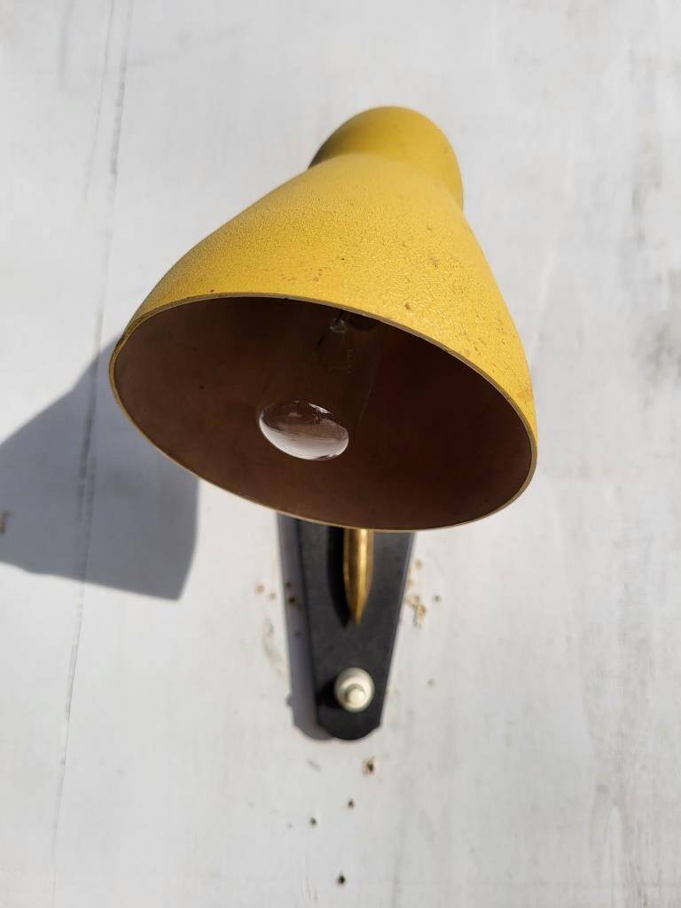 Yellow adjustable casserole wall light 1950
