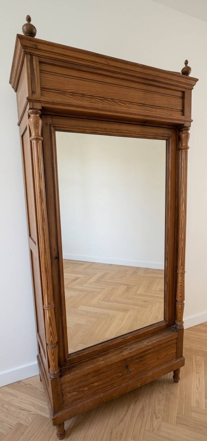 Antique solid wood wardrobe with mirror