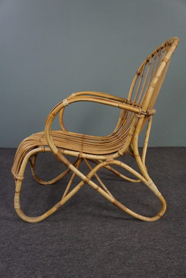 Belse 8 armchair in patinated rattan, Dutch Design, 1950